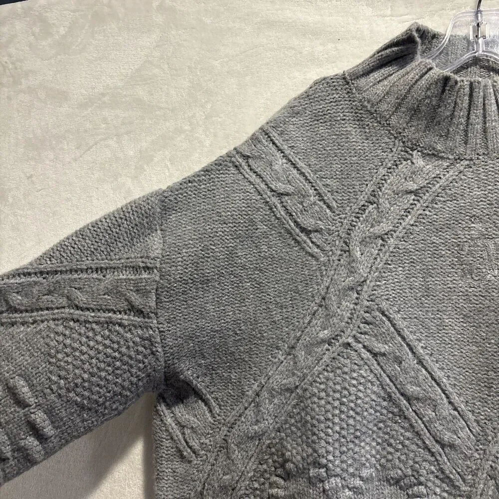 Aelfric Eden Women's Oversized Cable Knit Chunky Mock Neck Sweater Large Grey - Picture 3 of 16